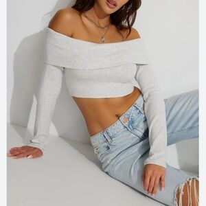 Garage•Kayla Grey Off Shoulder Foldover Crop Top•NWT